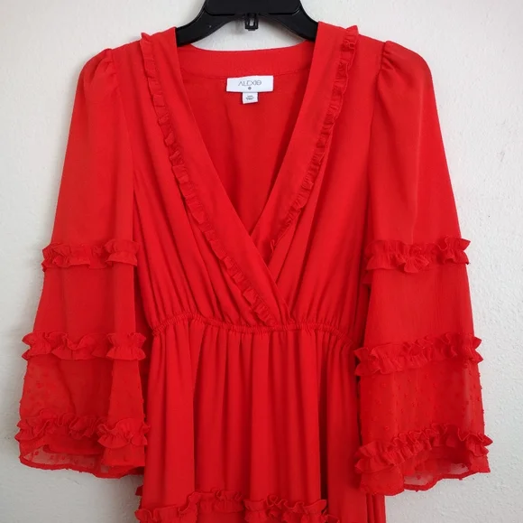 Alexis X Target Elegant Orange Angel Sleeved Tiered Ruffle Dress Size XXS - Picture 7 of 16